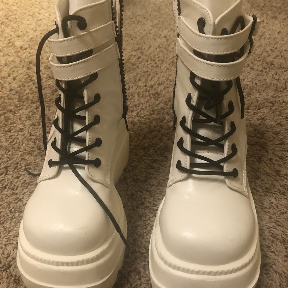 White Rave Platform Combat Boots